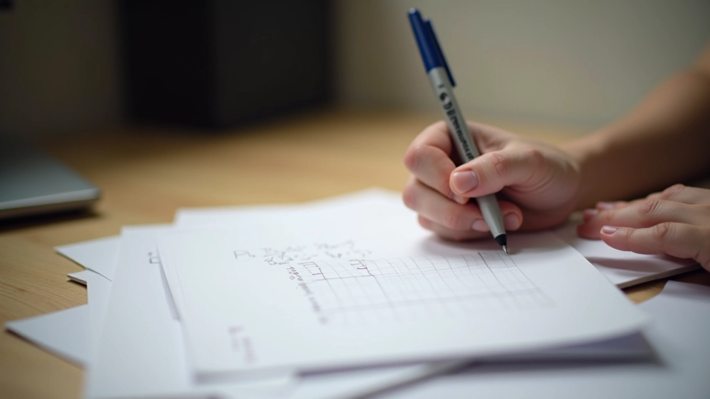 Personne écrivant dans un carnet de suivi quotidien, tableau de progression visible